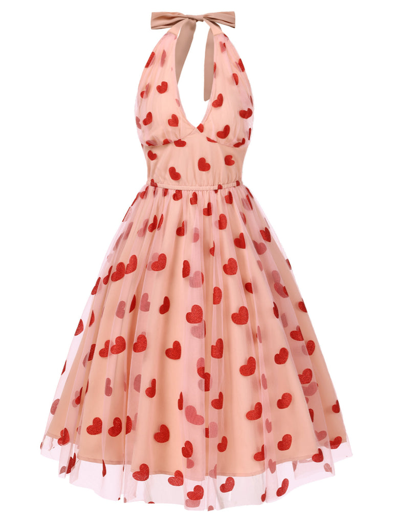 [Pre-Sale] Pink 1950s Halter Heart Mesh Dress