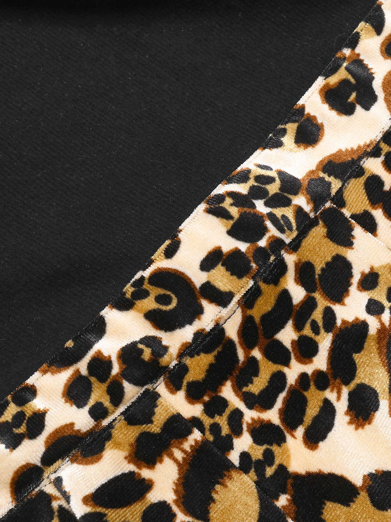 [Pre-Sale] Black 1970s Cowl Neck Leopard Wide-Leg Jumpsuit