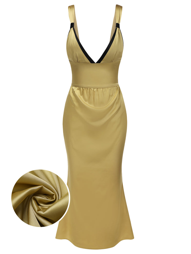 [Pre-Sale] Champagne 1930s Strap Deep V-Neck Mermaid Dress