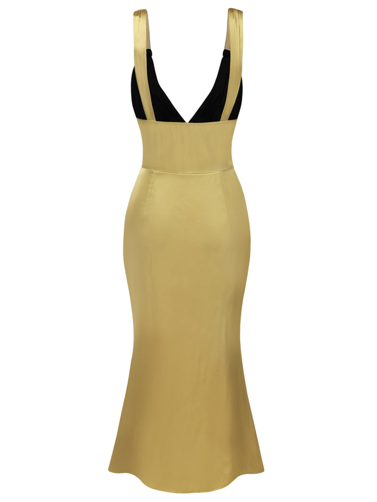 [Pre-Sale] Champagne 1930s Strap Deep V-Neck Mermaid Dress