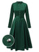 [Pre-Sale] Green 1940s Stand Collar Button Belted Dress