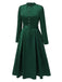 [Pre-Sale] Green 1940s Stand Collar Button Belted Dress