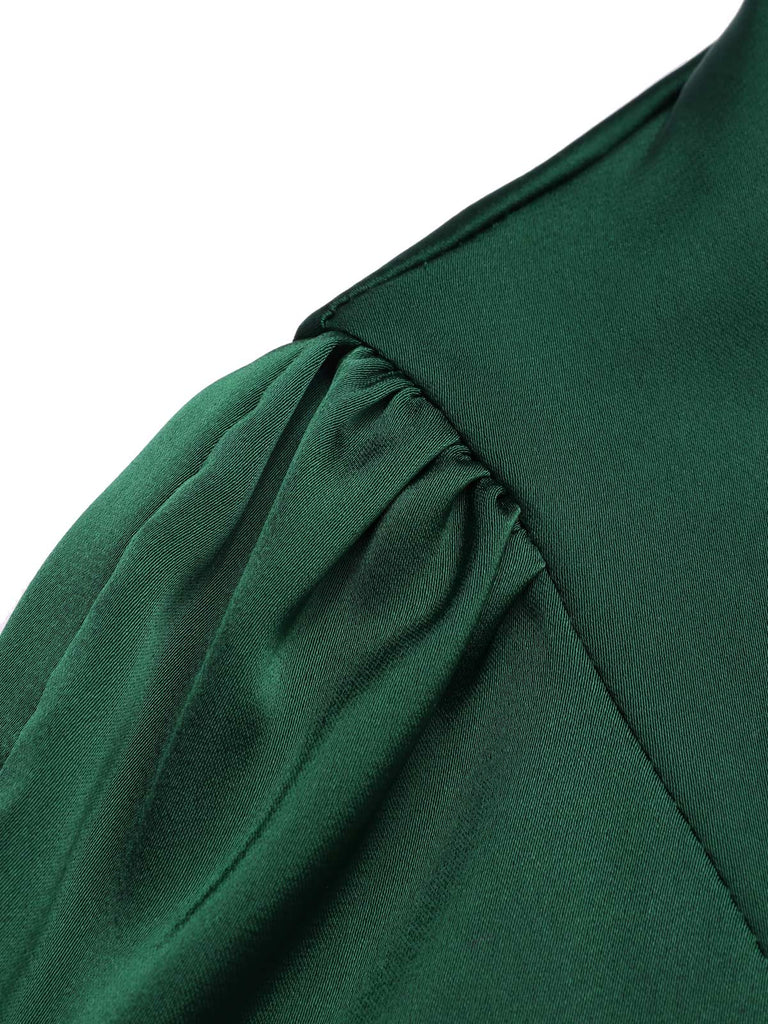 [Pre-Sale] Green 1940s Stand Collar Button Belted Dress