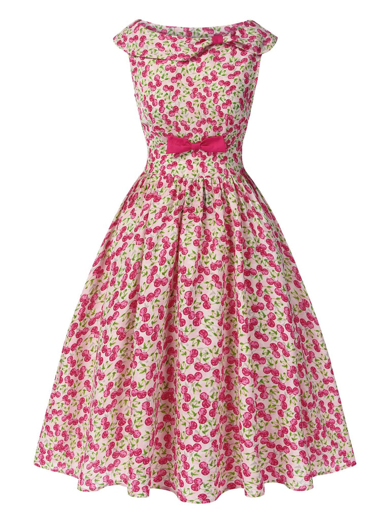 [Pre-Sale] Pink 1950s Cherry Bow Swing Sleeveless Dress