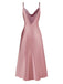 Pink 1930s Solid Satin Slit Suspender Nightdress