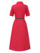 Red 1940s Lapel Striped Belted Dress