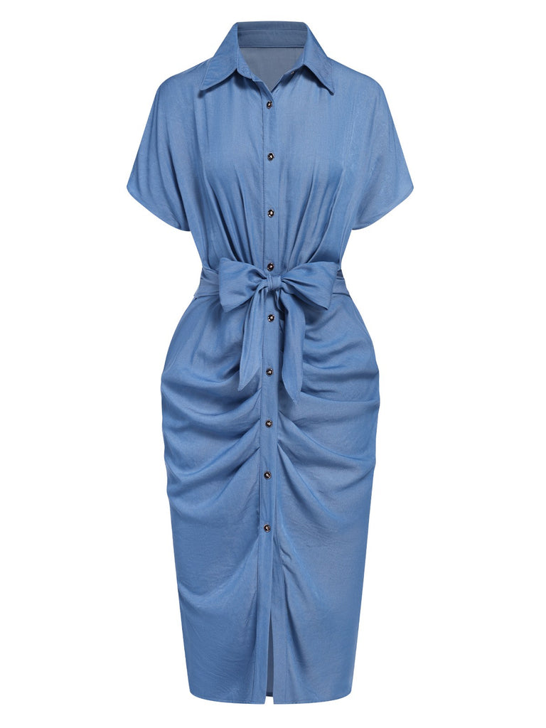 Blue 1960s Batwing Tencel Denim Shirt Dress