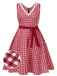 [Pre-Sale] [Plus Size] Red 1950s Lace Trim Cotton Plaid Dress