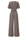 1970s V-Neck Puff Sleeve Leopard Jumpsuit