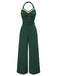 [Pre-Sale] Dark Green 1930s Halter Floral Trim Belted Jumpsuit