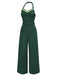 [Pre-Sale] Dark Green 1930s Halter Floral Trim Belted Jumpsuit