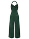 [Pre-Sale] Dark Green 1930s Halter Floral Trim Belted Jumpsuit