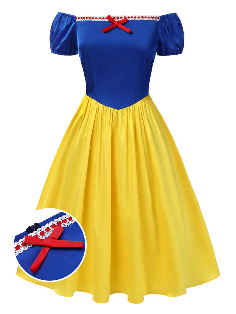 1950s Off-Shoulder Puff Sleeve Princess Bow Dress