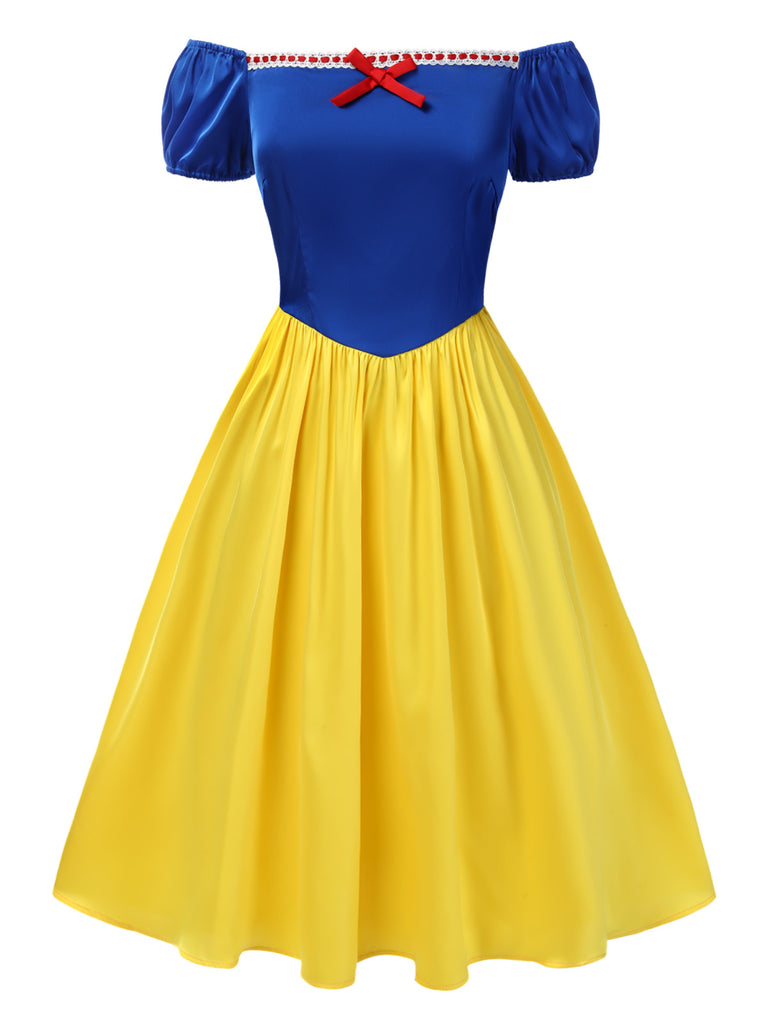 1950s Off-Shoulder Puff Sleeve Princess Bow Dress