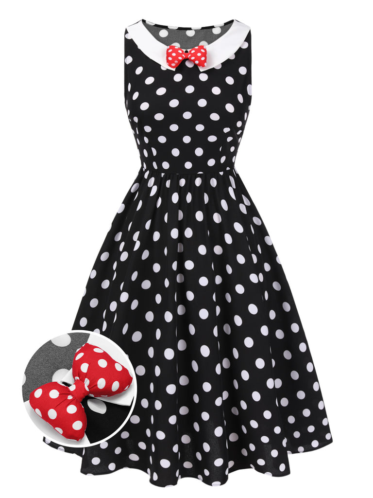 [Pre-Sale] Black 1950s Bow Contrast Polka Dots Dress