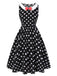 [Pre-Sale] Black 1950s Bow Contrast Polka Dots Dress