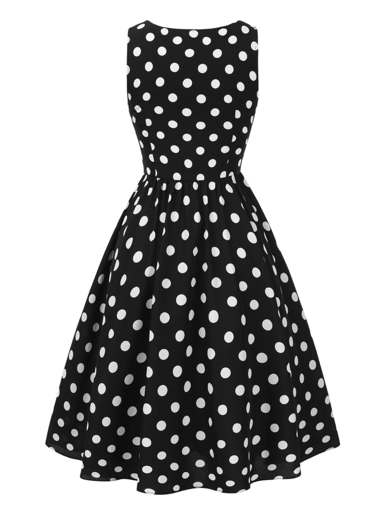 [Pre-Sale] Black 1950s Bow Contrast Polka Dots Dress