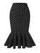 Black 1930s Polka Dots Fishtail Skirt