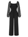 Black 1960s Flocked Square Neck Patchwork Jumpsuit