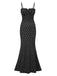 Black 1930s Polka Dots Backless Mermaid Maxi Dress