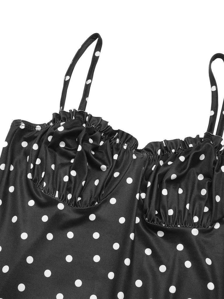 Black 1930s Polka Dots Backless Mermaid Maxi Dress