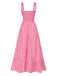 Pink 1940s Shoulder Tie Smocked Maxi Dress