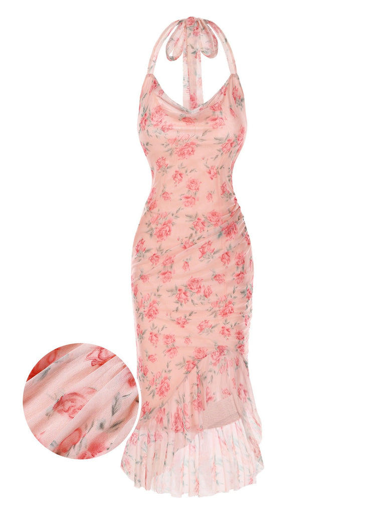 [Pre-Sale] Pink 1930s Rose Silk Mesh Mermaid Dress