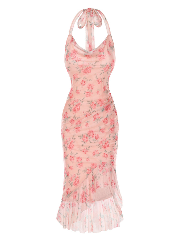 [Pre-Sale] Pink 1930s Rose Silk Mesh Mermaid Dress