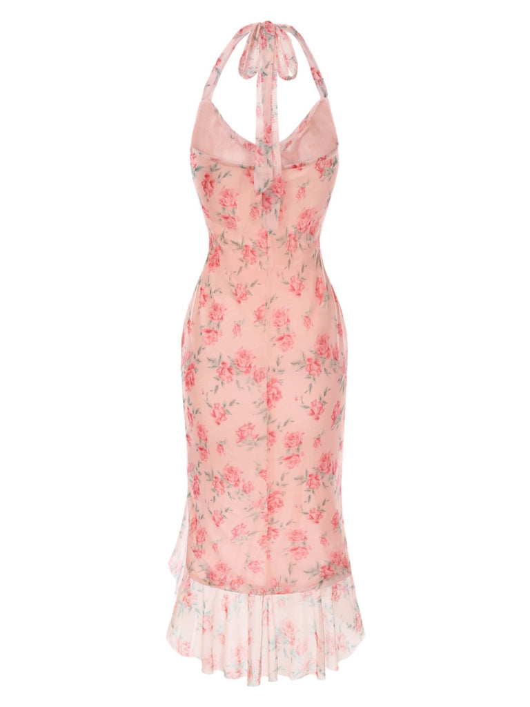 [Pre-Sale] Pink 1930s Rose Silk Mesh Mermaid Dress