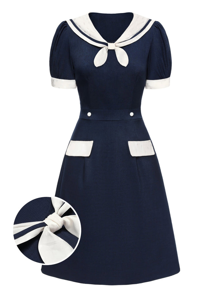 [Pre-Sale] Blue 1960s Dots Patchwork Sailor Collar Dress