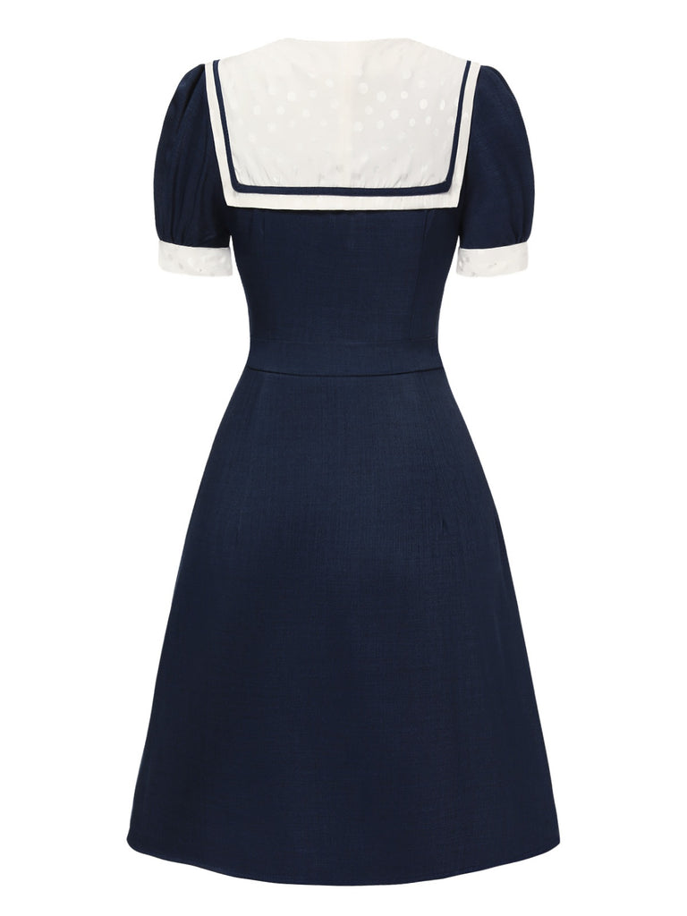 [Pre-Sale] Blue 1960s Dots Patchwork Sailor Collar Dress