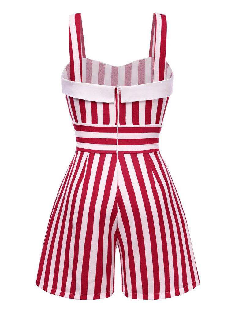 [Pre-Sale] Red & White 1950s Stripe Rolled Collar Romper