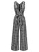 [Pre-Sale] Black 1940s V-Neck Gingham Plaid Cotton Jumpsuit