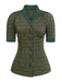 [Pre-Sale] Dark Green 1940s Lapel Plaids Blouse