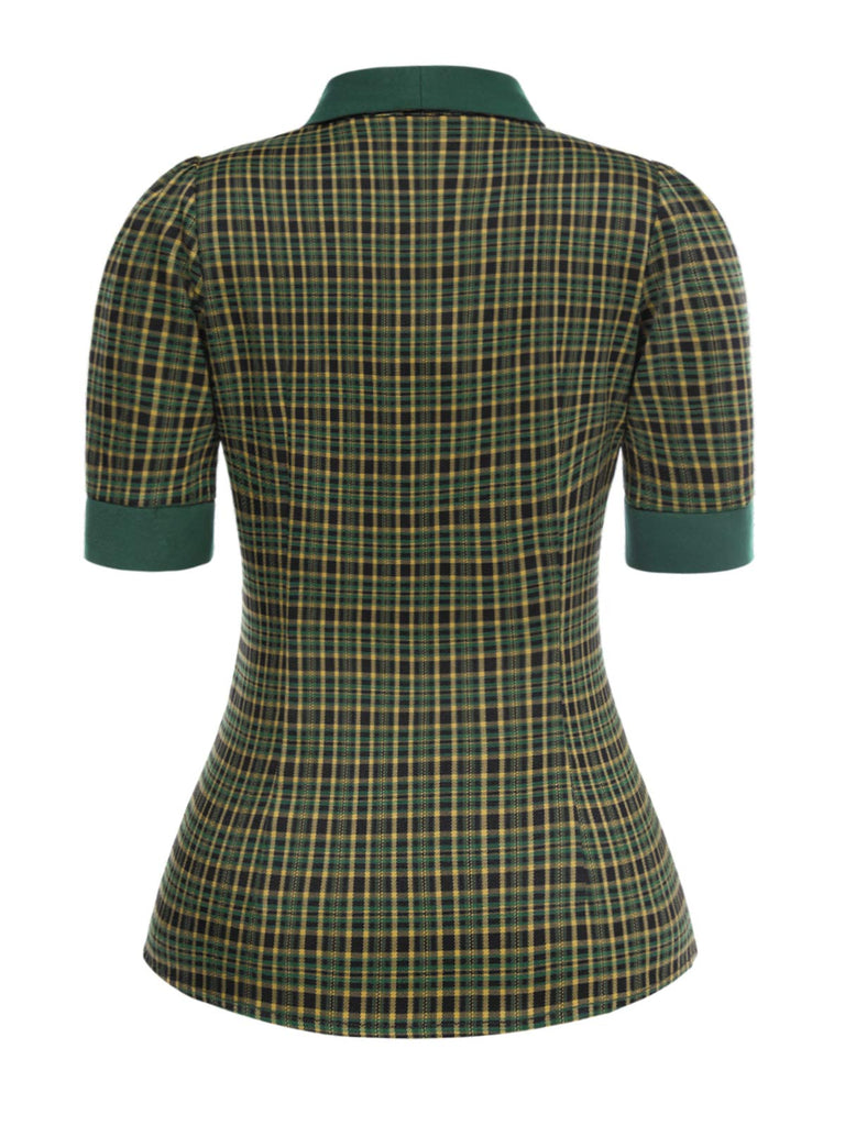 [Pre-Sale] Dark Green 1940s Lapel Plaids Blouse