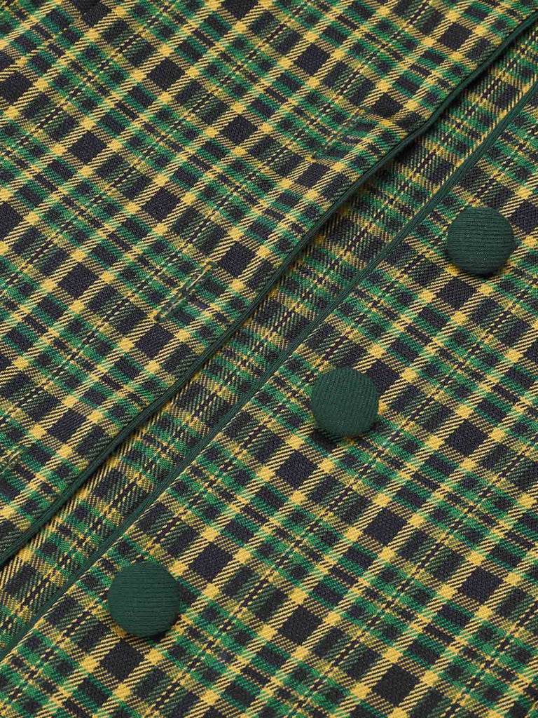 [Pre-Sale] Dark Green 1940s Lapel Plaids Blouse