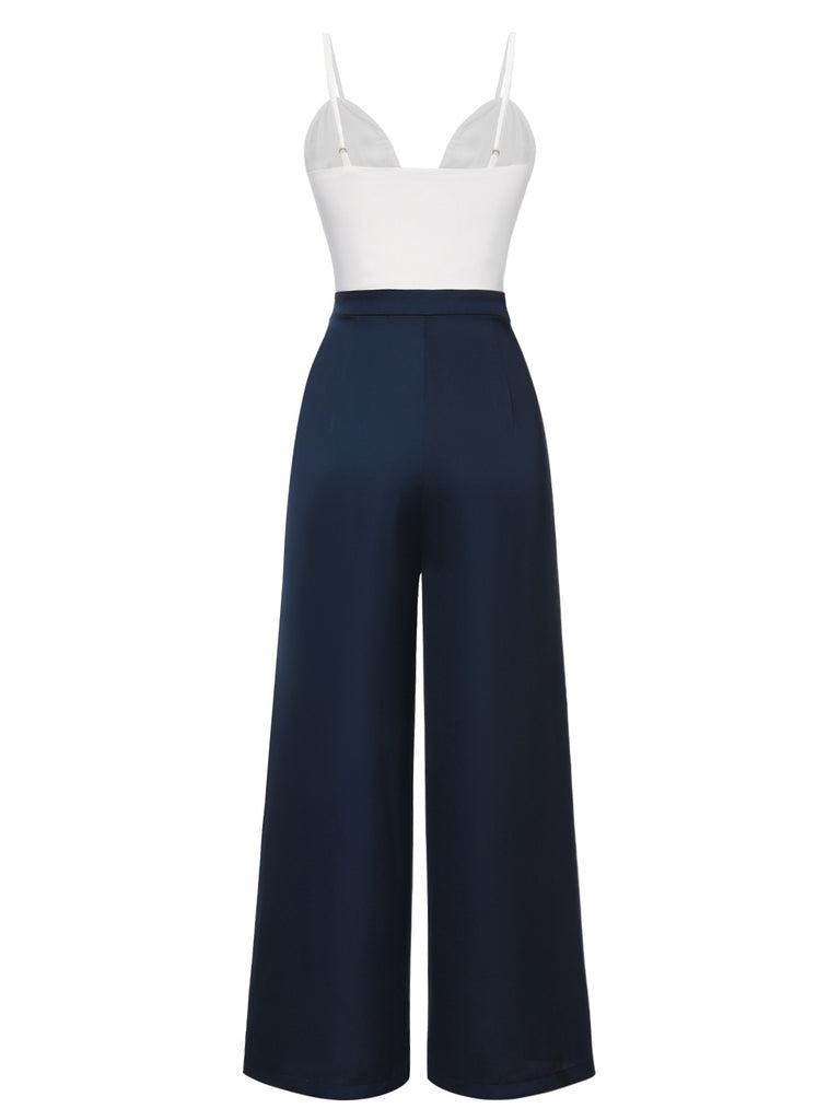 [Pre-Sale] 1970s Spaghetti Strap Color Block Wide-Leg Jumpsuit