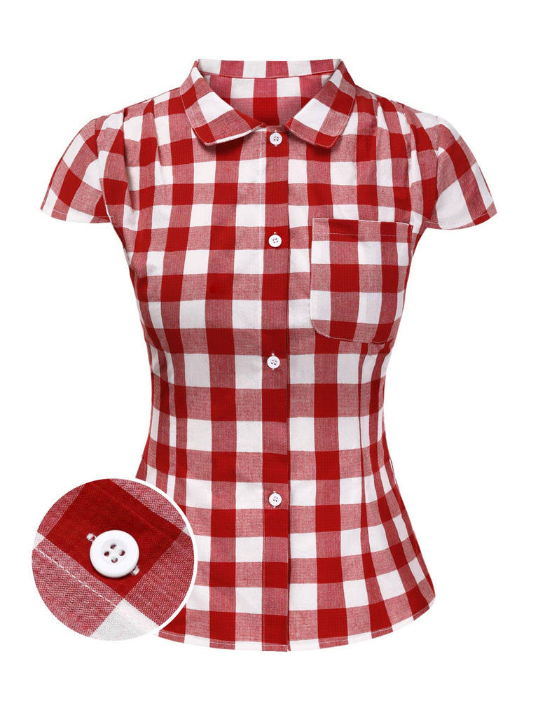 [Pre-Sale] Red 1950s Lapel Gingham Drop Shoulder Shirt