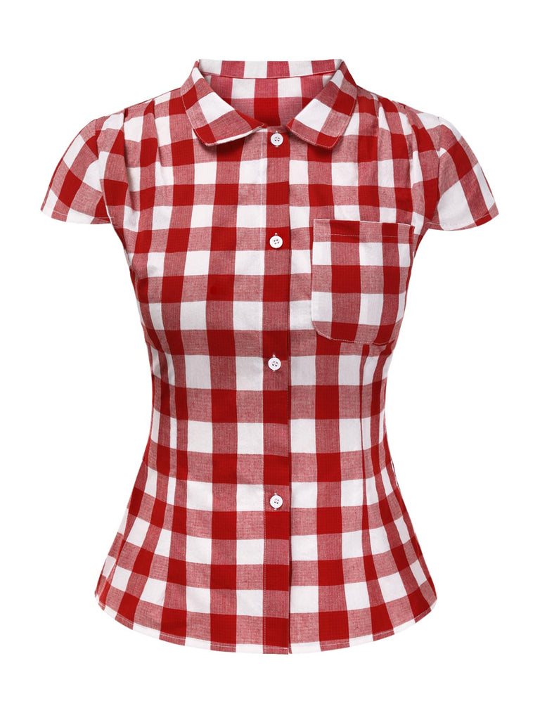 [Pre-Sale] Red 1950s Lapel Gingham Drop Shoulder Shirt