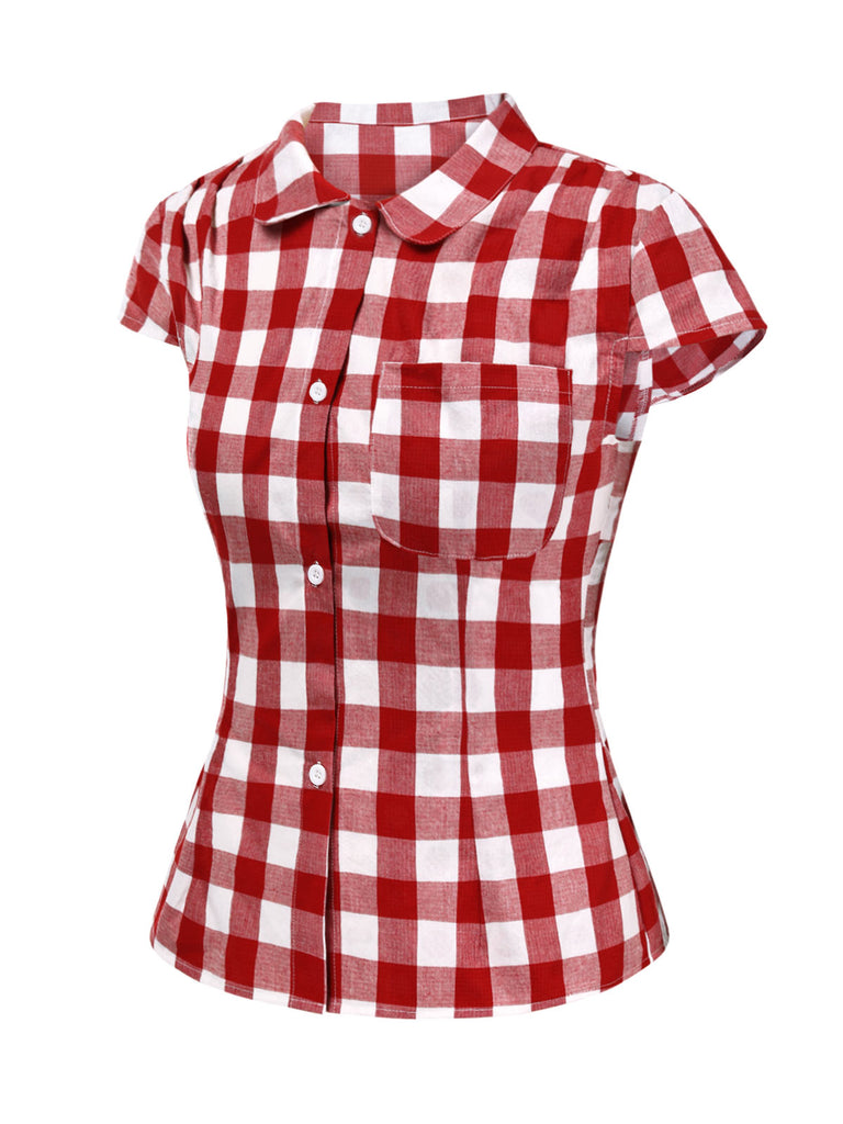 [Pre-Sale] Red 1950s Lapel Gingham Drop Shoulder Shirt