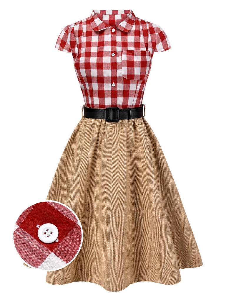 [Pre-Sale] 2PCS 1950s Lapel Gingham Shirt & Belted Skirt