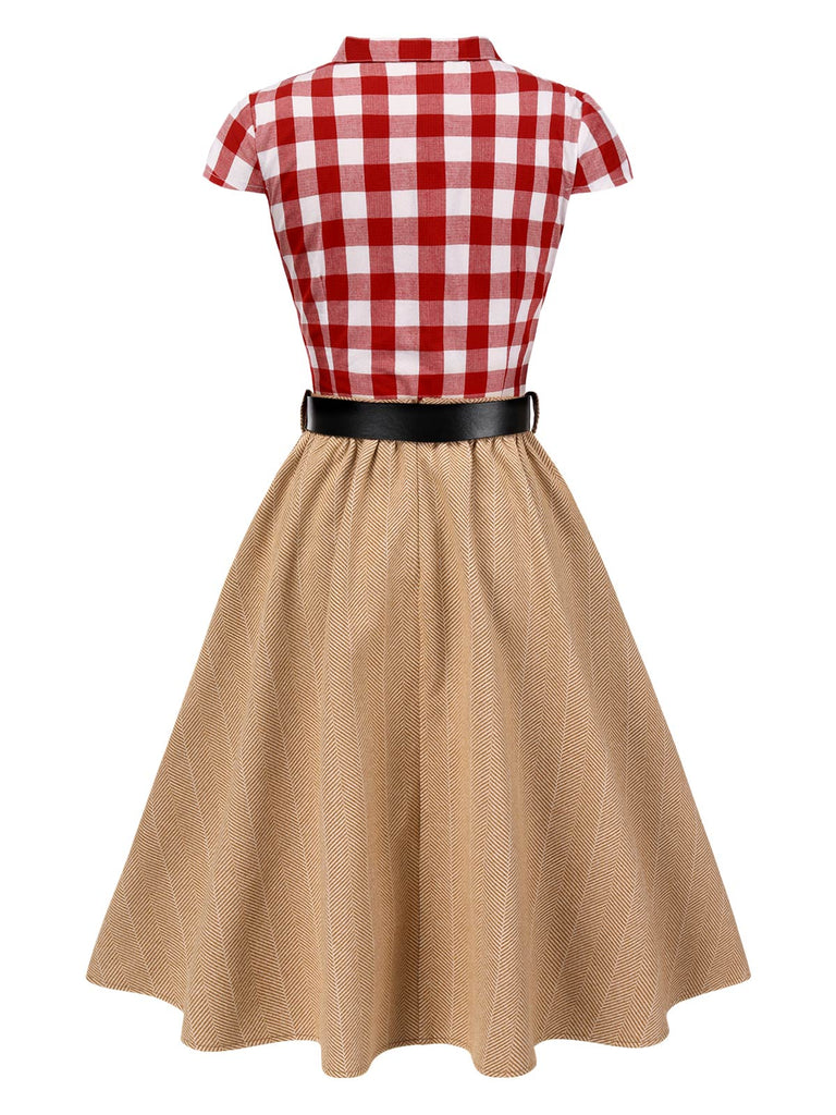 [Pre-Sale] 2PCS 1950s Lapel Gingham Shirt & Belted Skirt