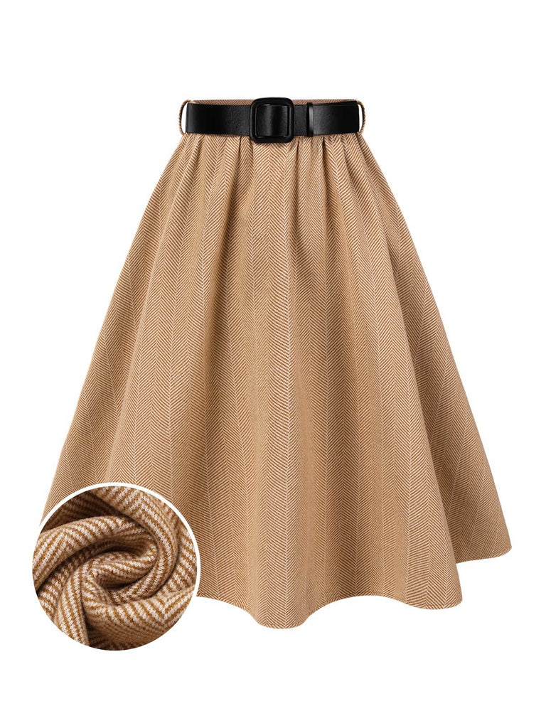 [Pre-Sale] Brown 1950s A-Line Belted Skirt