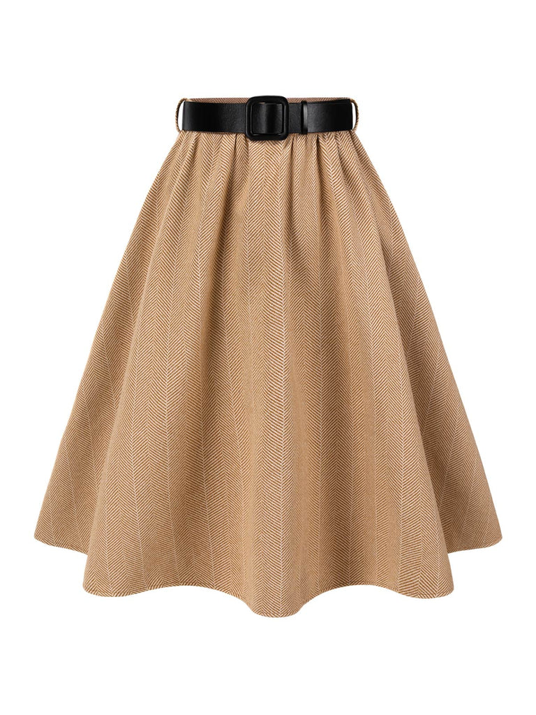 [Pre-Sale] Brown 1950s A-Line Belted Skirt