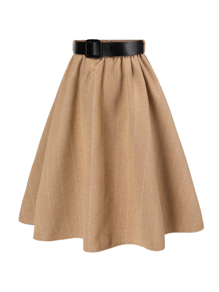 [Pre-Sale] Brown 1950s A-Line Belted Skirt