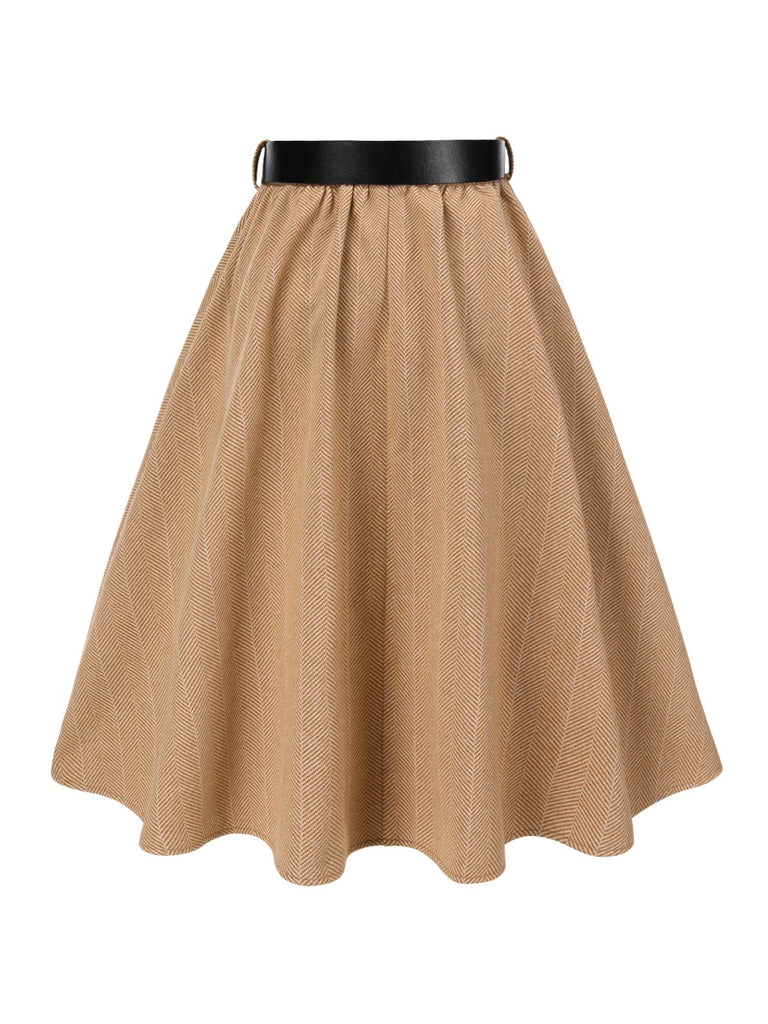 [Pre-Sale] Brown 1950s A-Line Belted Skirt