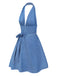 [Pre-Sale] Blue 1970s Halter Deep V-Neck Bow Backless Dress