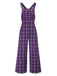 Purple 1960s Plaids Wide-Leg Overall Jumpsuit