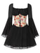 Black 1960s Flare Sleeve Floral Corset Mini Dress