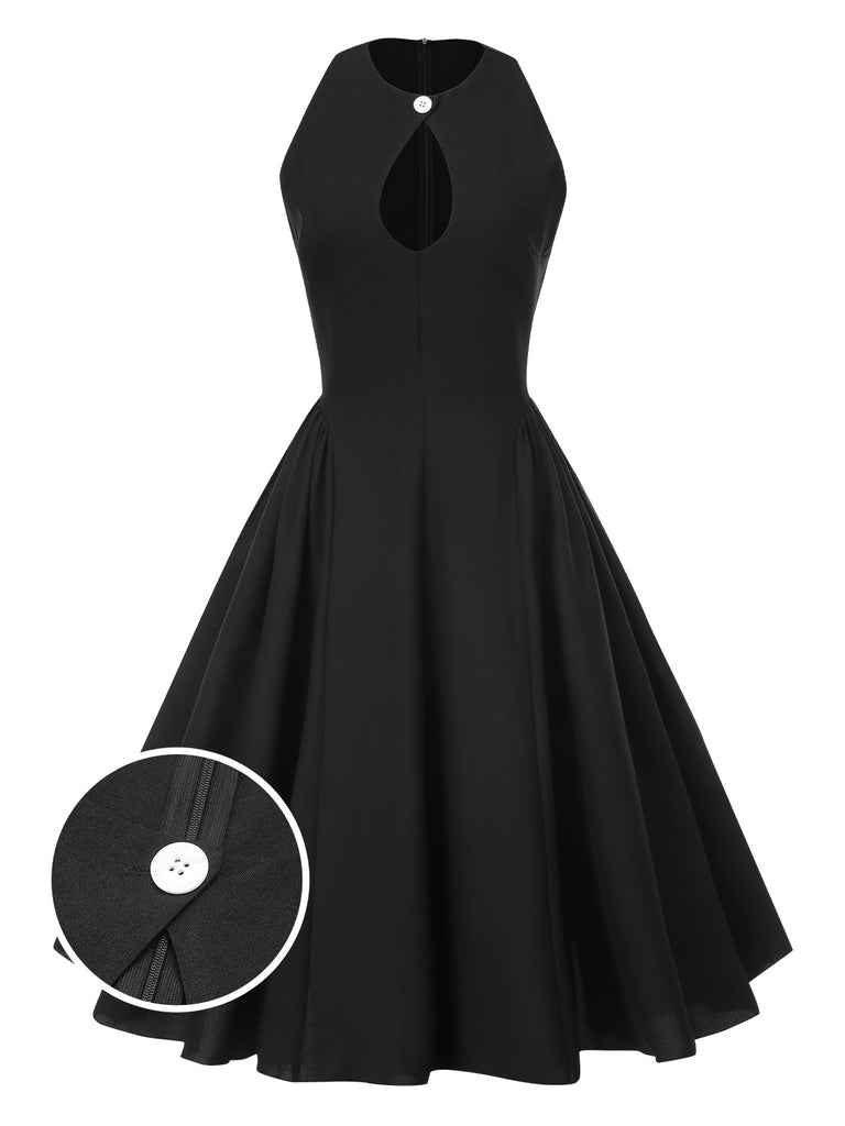 Black 1950s Solid Keyhole Sleeveless Dress